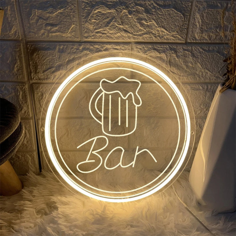 Luminous Alehouse Neon LED Sign Personalized Mirror Light Yellow 30x30 CM