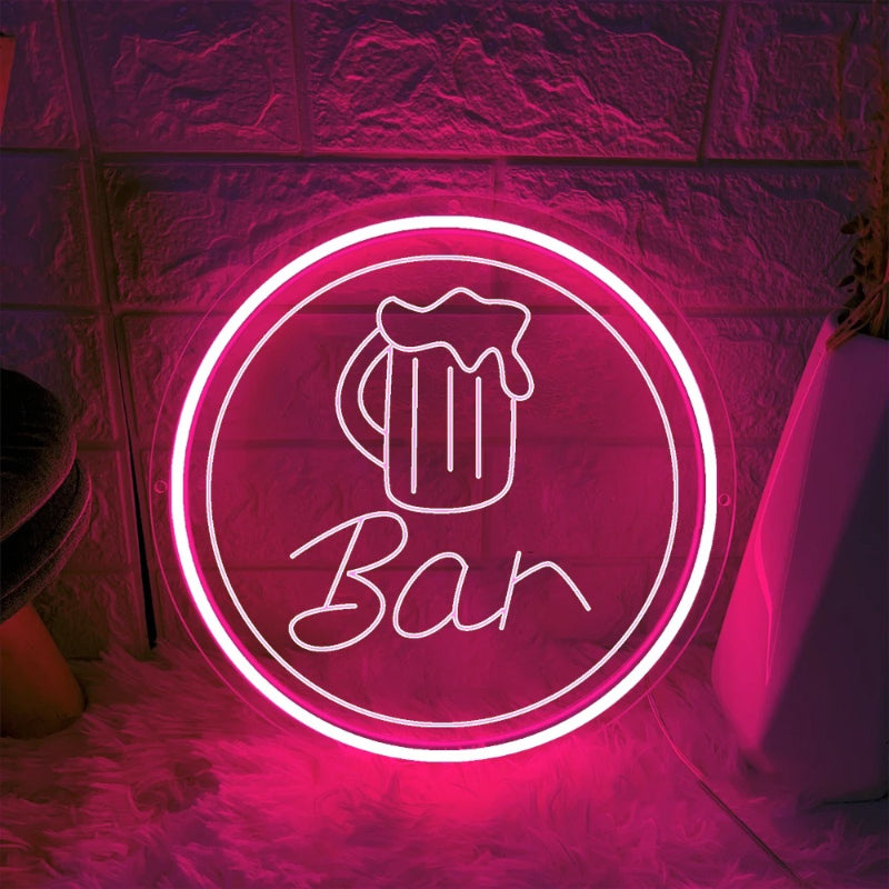Luminous Alehouse Neon LED Sign Personalized Mirror Pink 30x30 CM