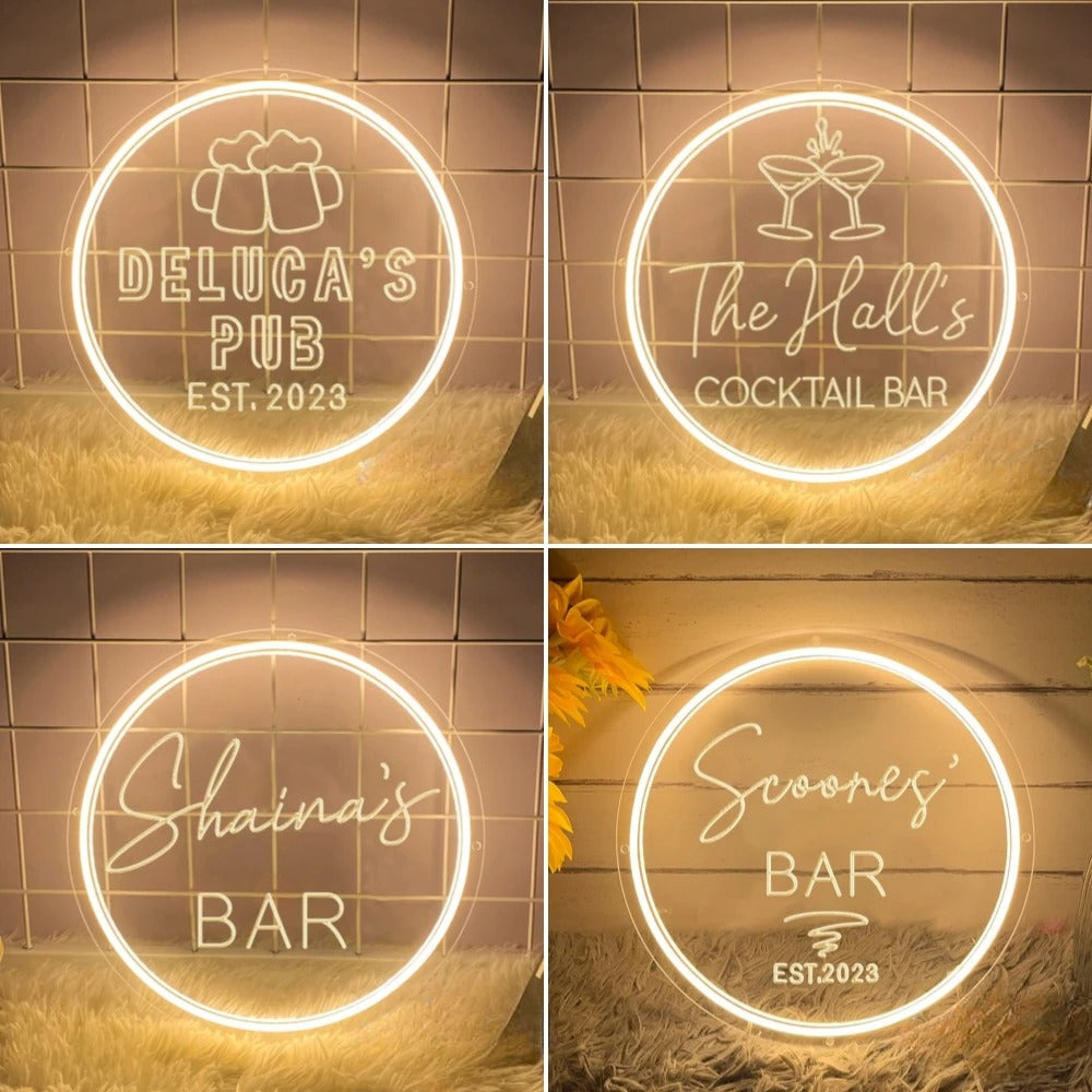 Cocktail Bar Neon Sign  Personalized Mirror   