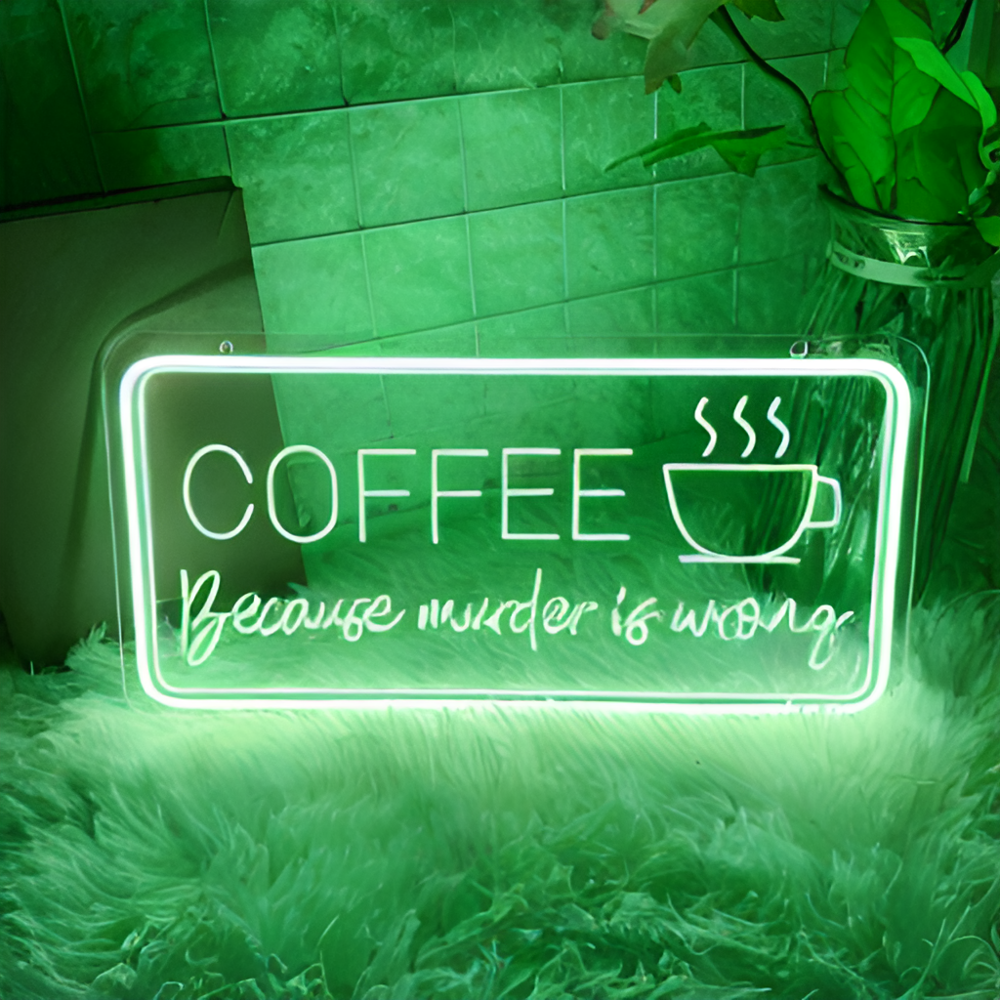 3D Craved Coffee Neon Light Sign  Personalized Mirror Green  