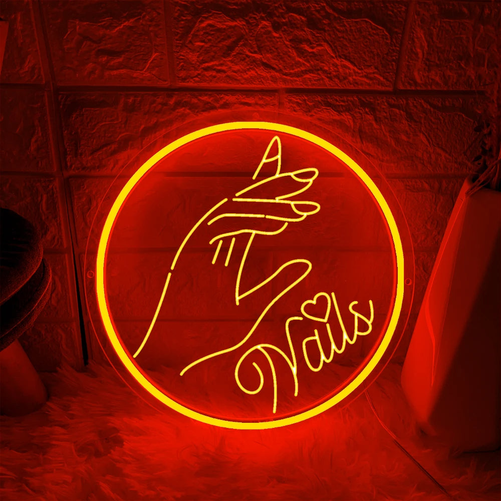 3D Nails Neon Light Sign  Personalized Mirror Orange 30x30 