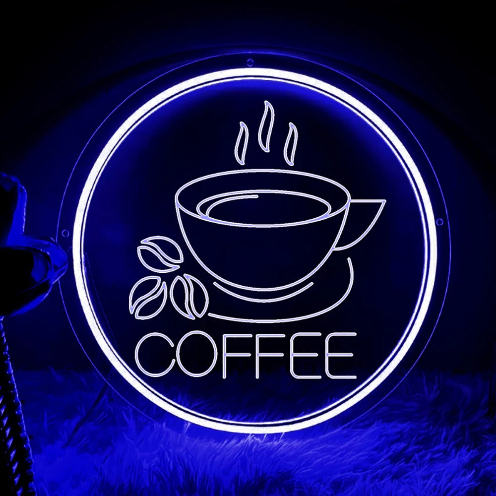 Cafe Ambience Neon Light Sign  Personalized Mirror Blue 30x30 