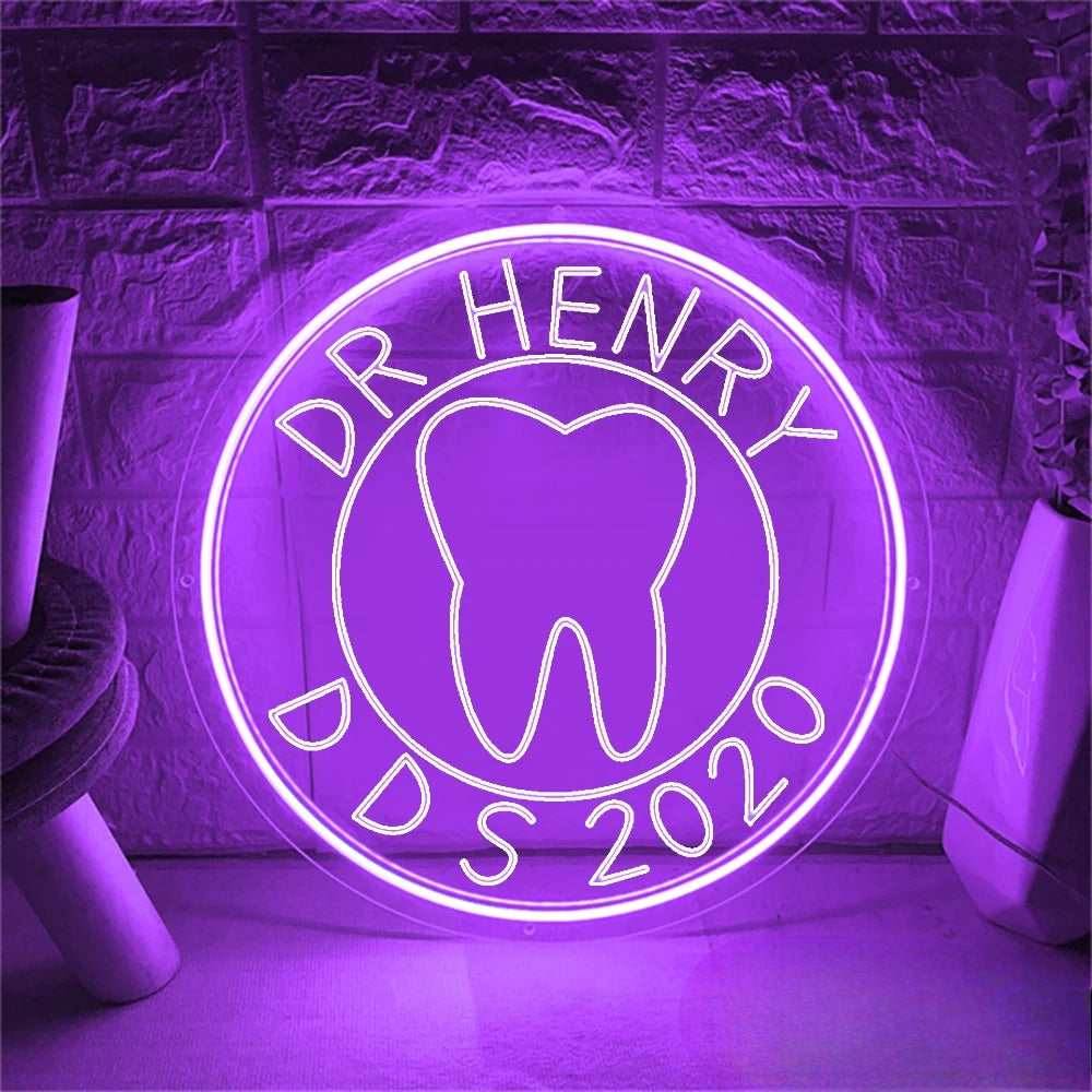 3D Professional Dentist Neon Sign  Personalized Mirror Purple 30x30 