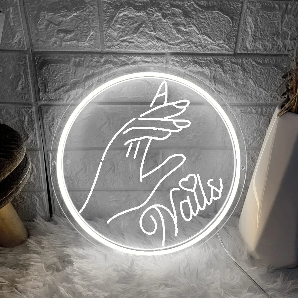 3D Nails Neon Light Sign  Personalized Mirror White 30x30 