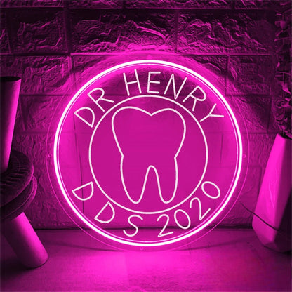 3D Professional Dentist Neon Sign  Personalized Mirror Pink 30x30 