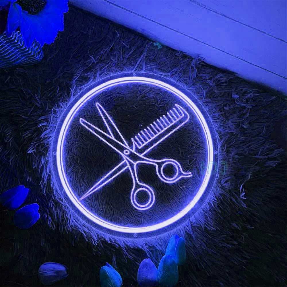 Salon Style Neon Light Sign  Personalized Mirror Blue 30x30 