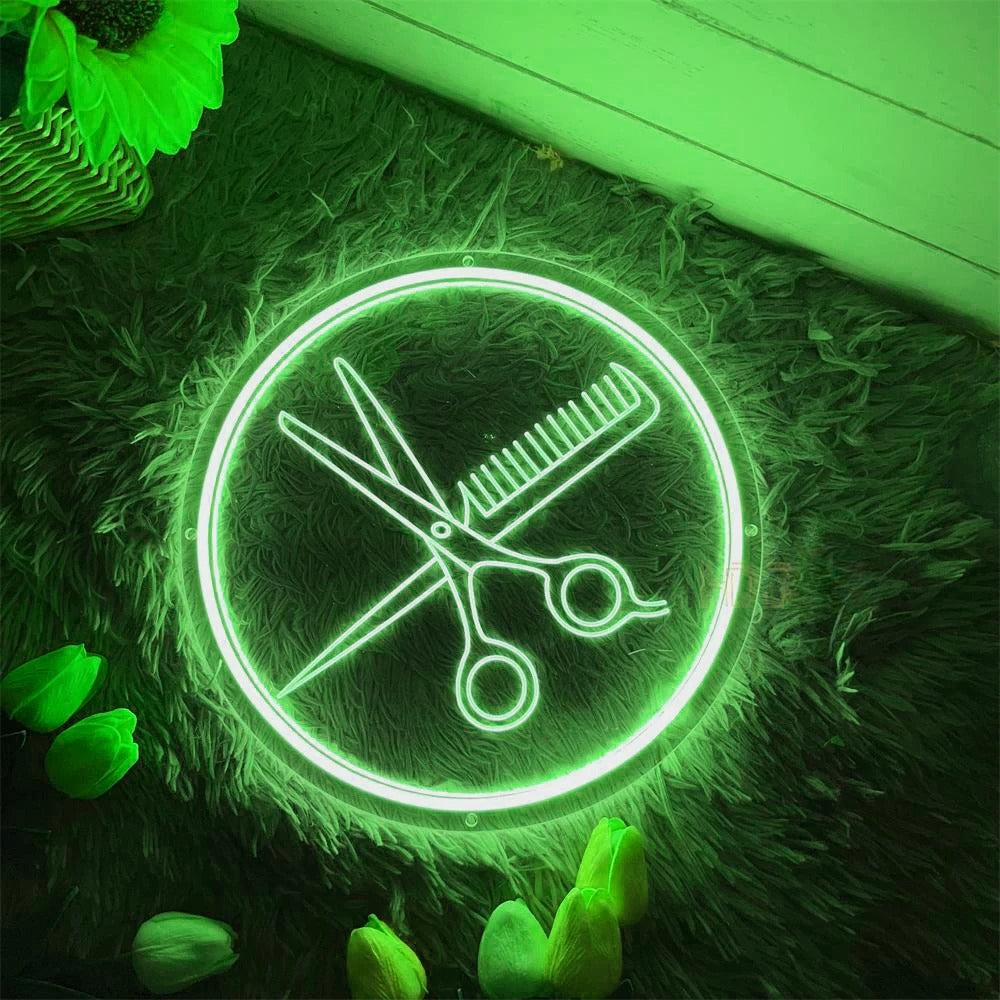 Salon Style Neon Light Sign  Personalized Mirror Green 30x30 