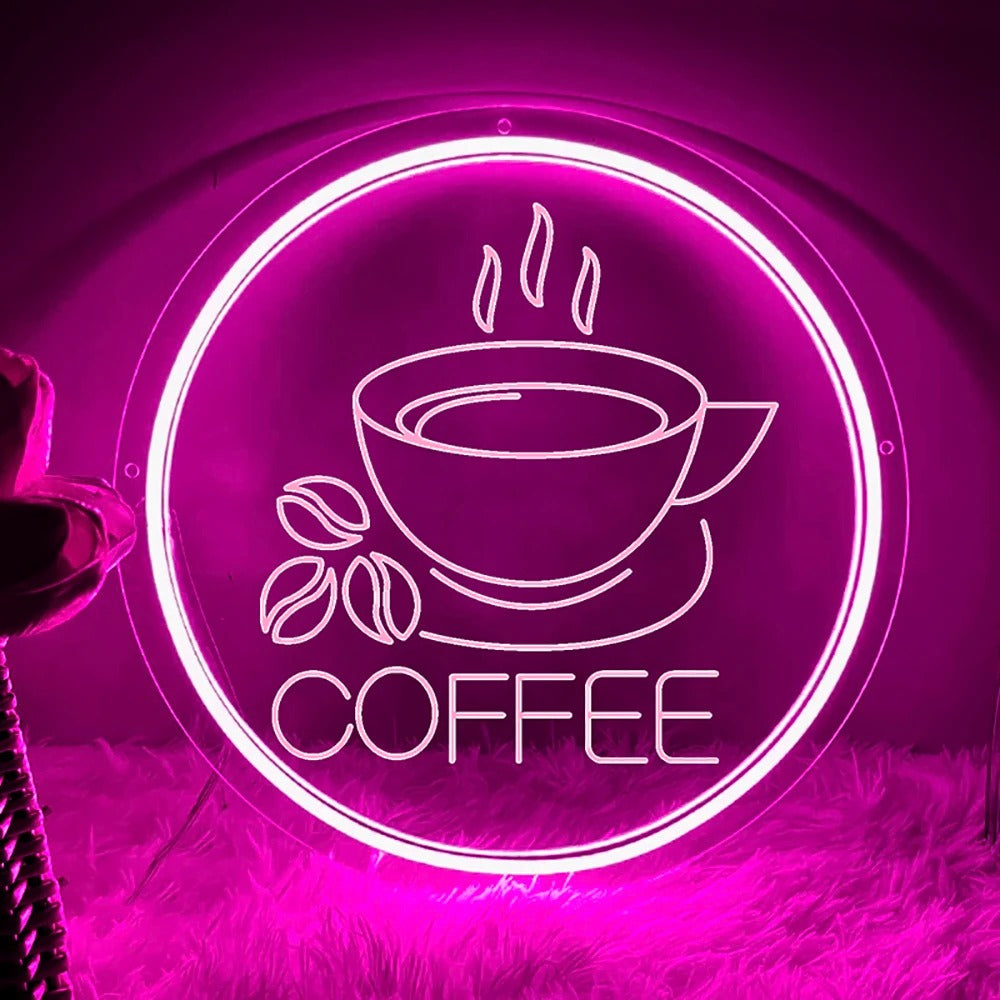 Cafe Ambience Neon Light Sign  Personalized Mirror Pink 30x30 