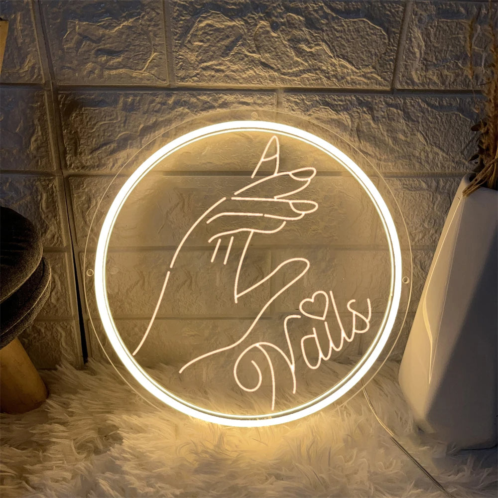 3D Nails Neon Light Sign  Personalized Mirror Light Yellow 30x30 