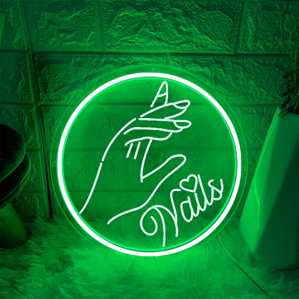 3D Nails Neon Light Sign  Personalized Mirror Green 30x30 