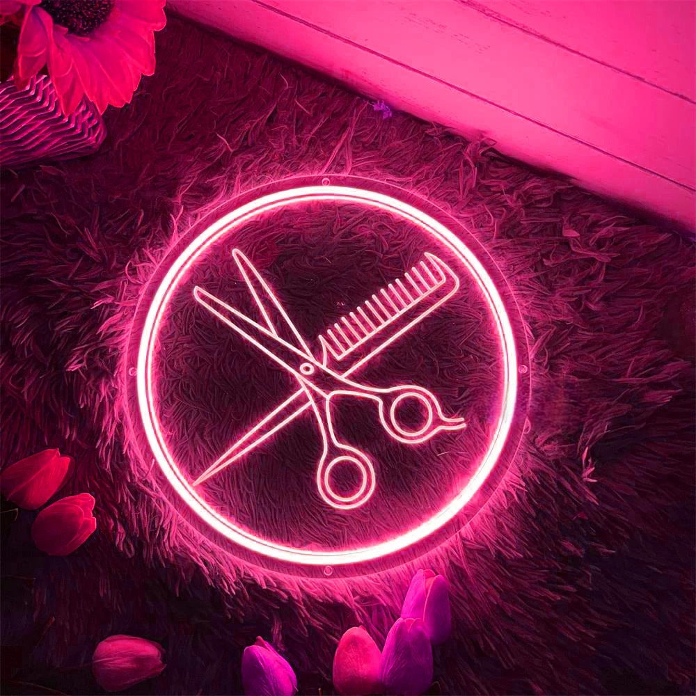 Salon Style Neon Light Sign  Personalized Mirror Pink 30x30 