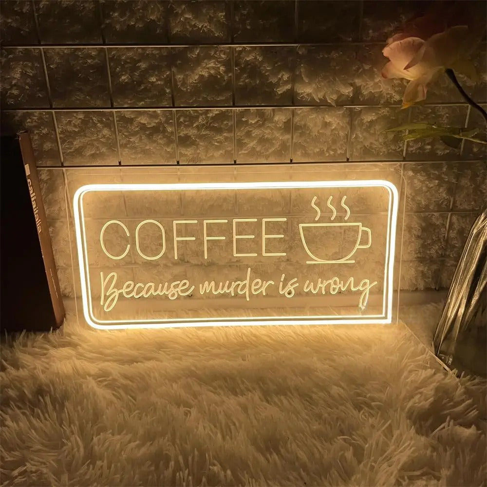 3D Craved Coffee Neon Light Sign  Personalized Mirror Light Yellow  