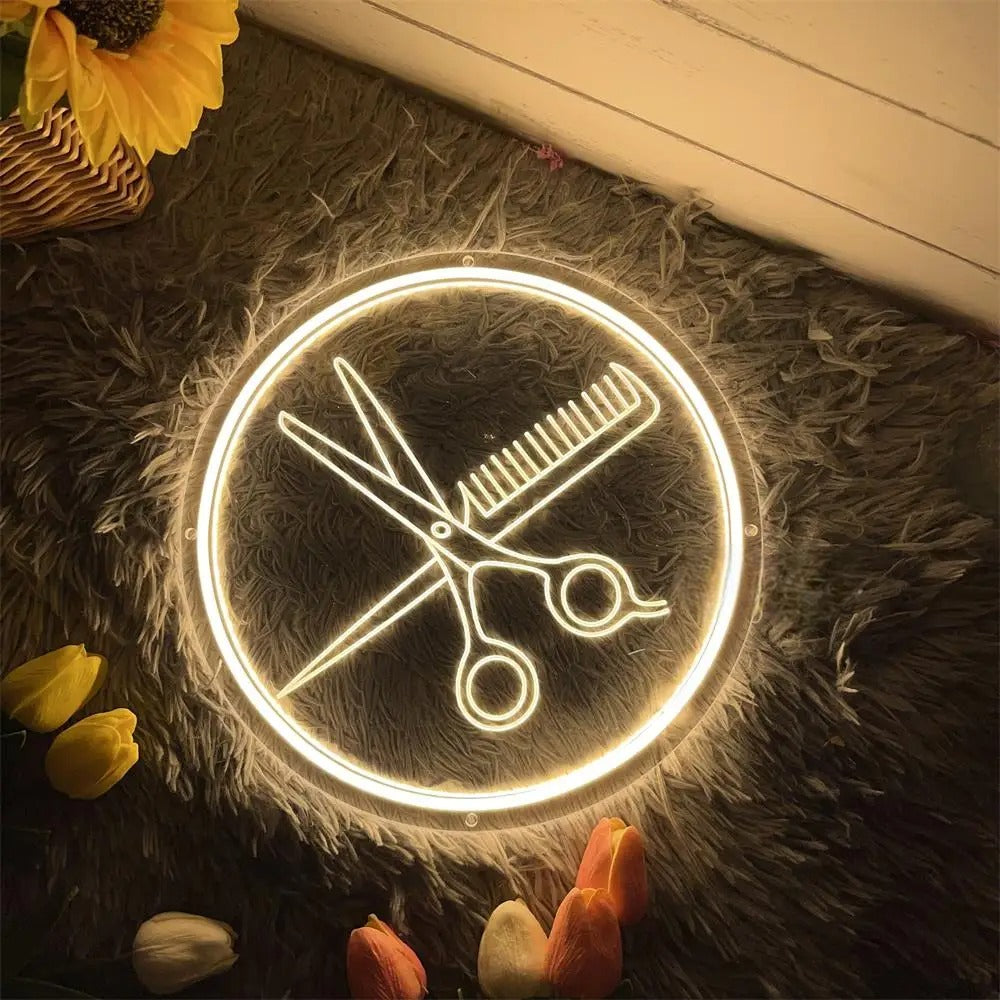 Salon Style Neon Light Sign  Personalized Mirror Light Yellow 30x30 