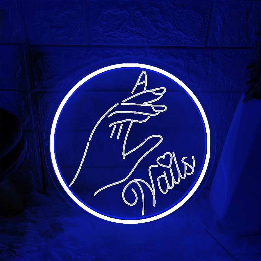 3D Nails Neon Light Sign  Personalized Mirror Blue 30x30 