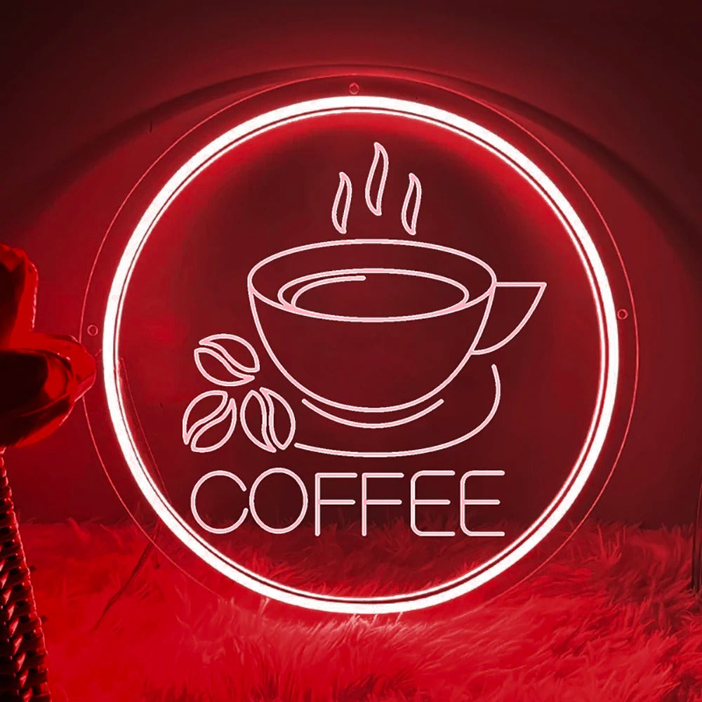 Cafe Ambience Neon Light Sign  Personalized Mirror Red 30x30 