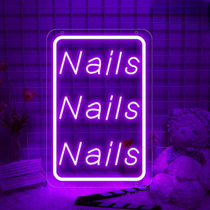 Luminous Nail Salon Sign  Personalized Mirror Purple Square 30x20