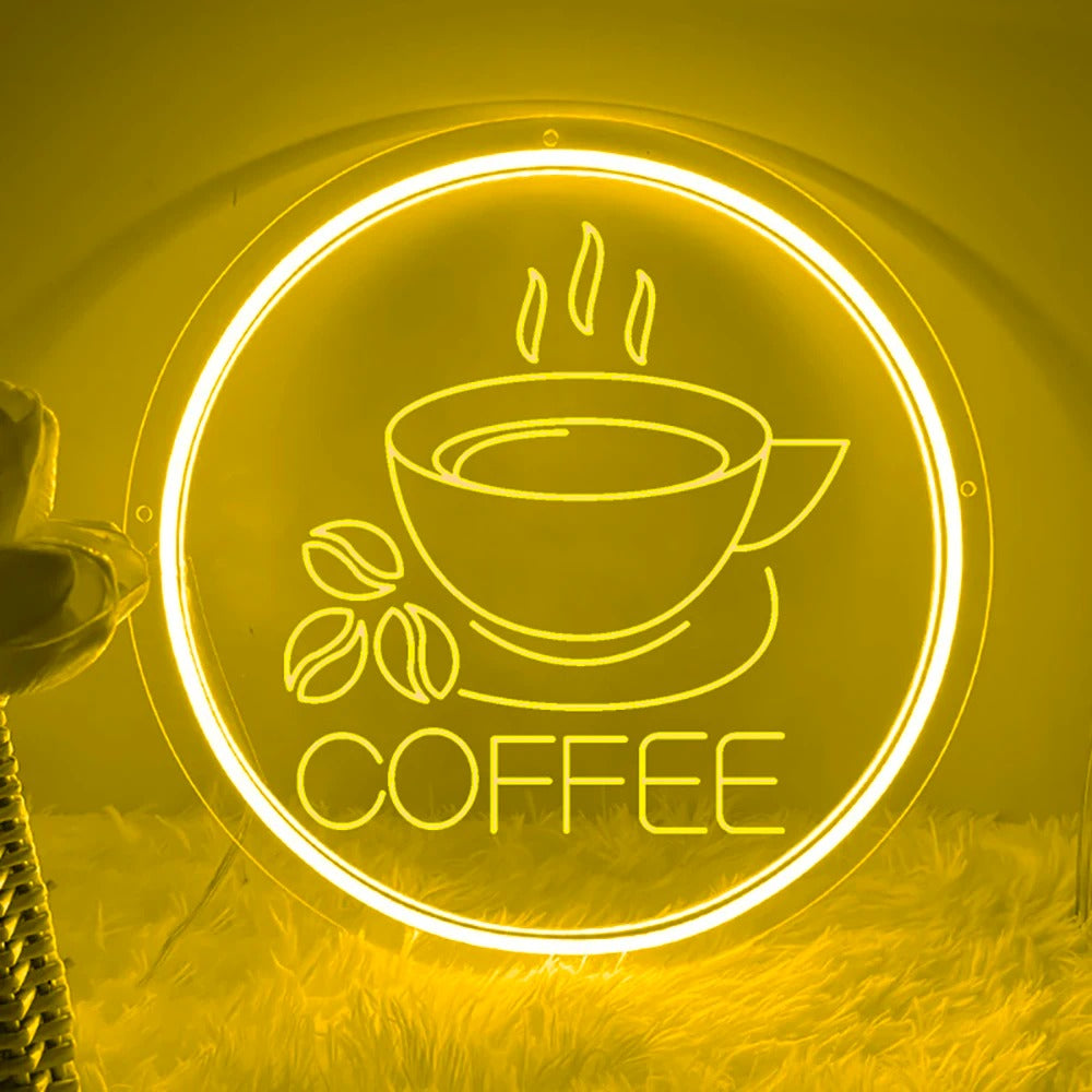 Cafe Ambience Neon Light Sign  Personalized Mirror Yellow 30x30 