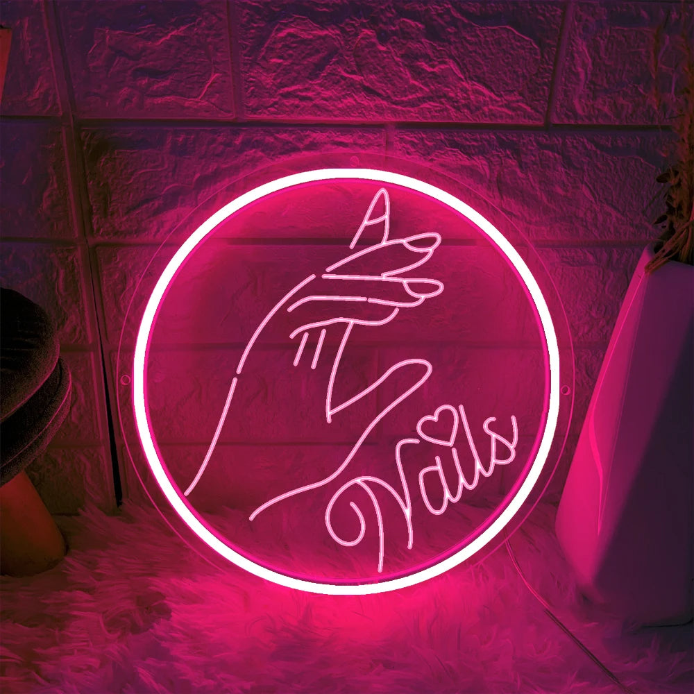 3D Nails Neon Light Sign  Personalized Mirror Pink 30x30 