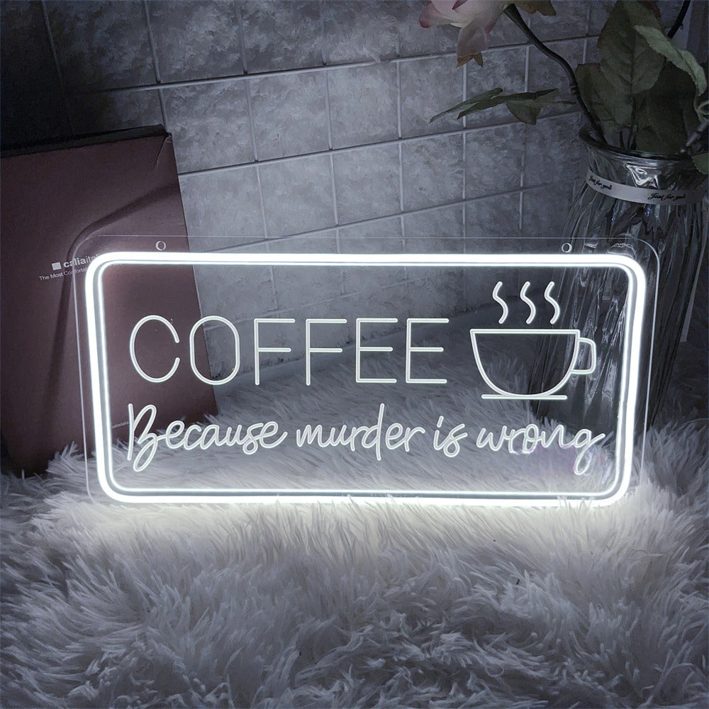 3D Craved Coffee Neon Light Sign  Personalized Mirror White  