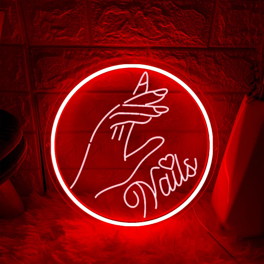 3D Nails Neon Light Sign  Personalized Mirror Red 30x30 