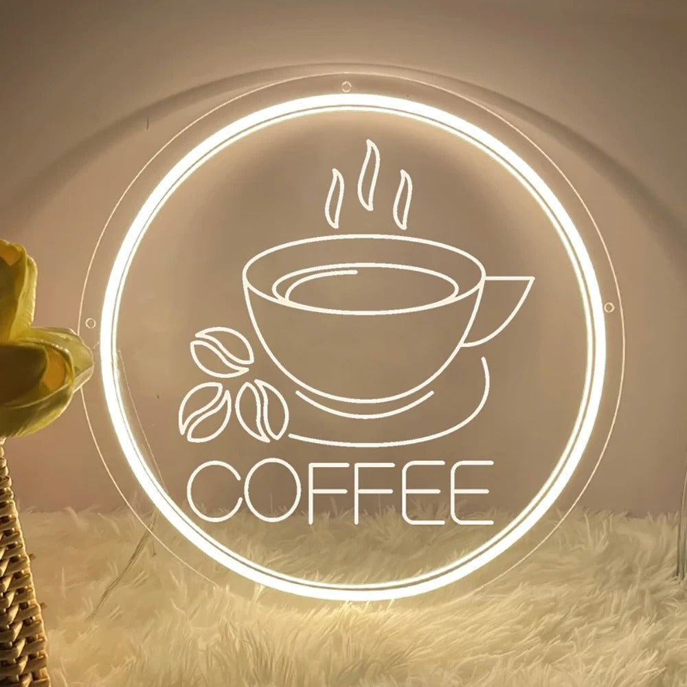 Cafe Ambience Neon Light Sign  Personalized Mirror Light Yellow 30x30 