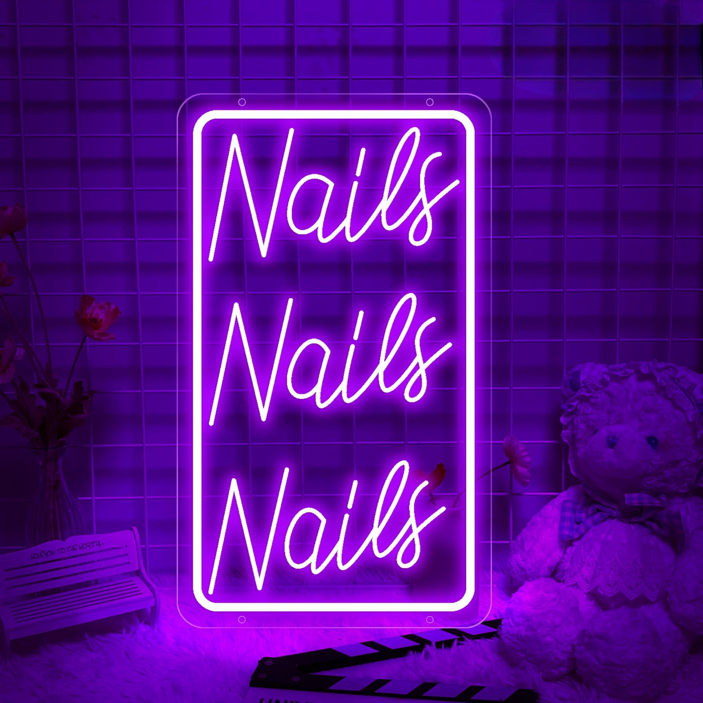 Luminous Nail Salon Sign  Personalized Mirror Purple Rectangle 30x20