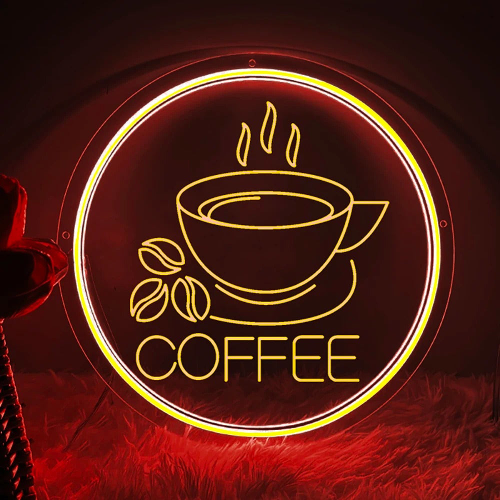 Cafe Ambience Neon Light Sign  Personalized Mirror Orange 30x30 