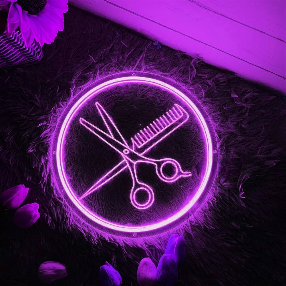 Salon Style Neon Light Sign  Personalized Mirror Purple 30x30 