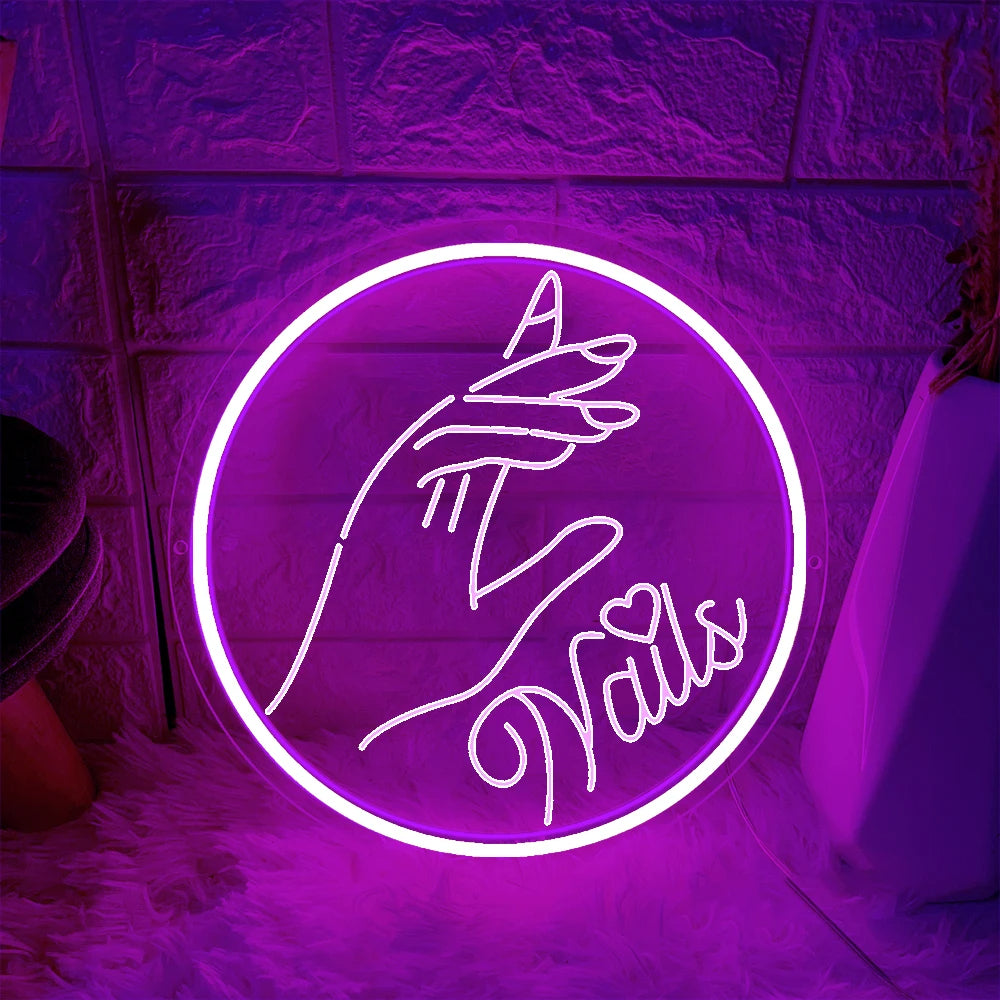 3D Nails Neon Light Sign  Personalized Mirror Purple 30x30 