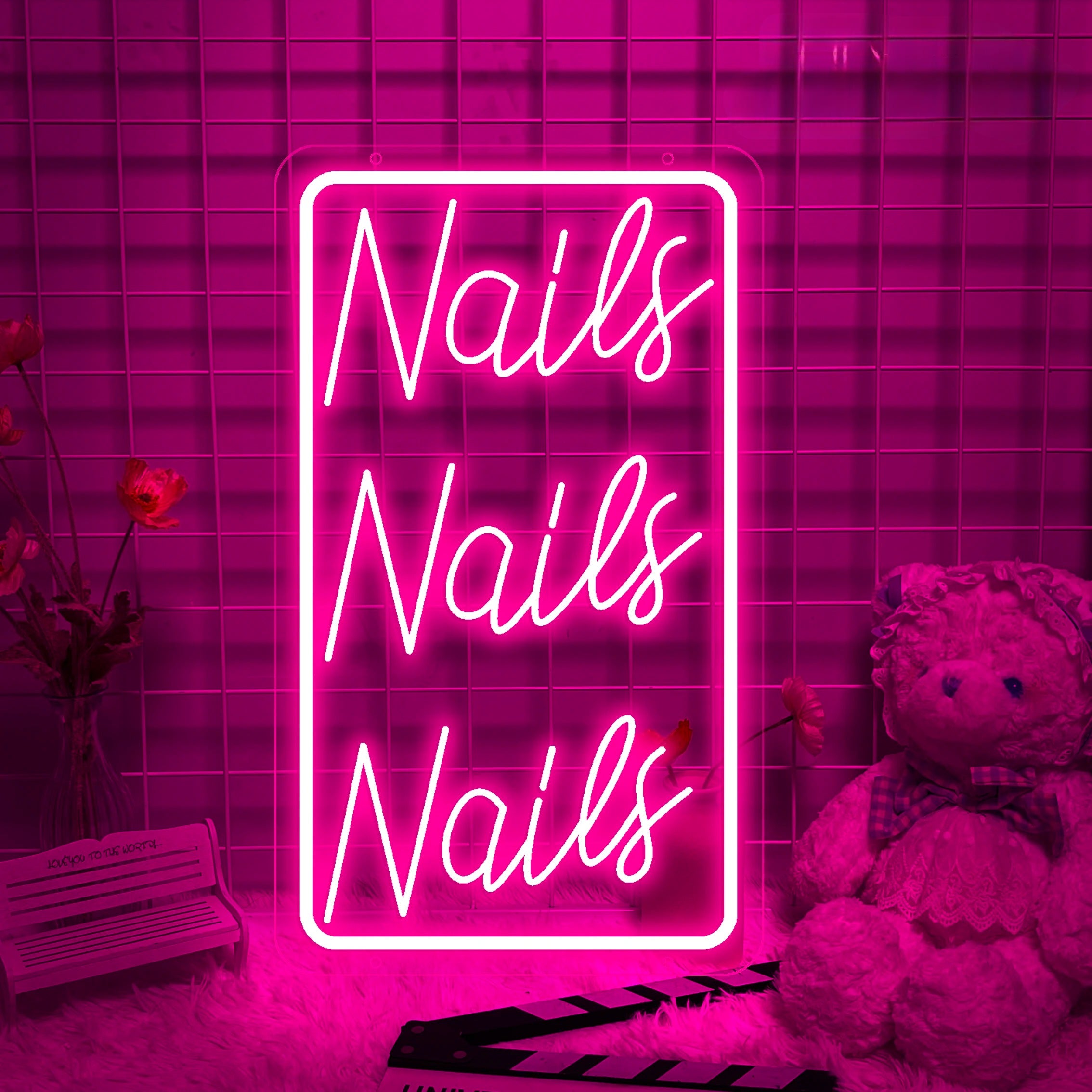 Luminous Nail Salon Sign  Personalized Mirror Pink Rectangle 30x20