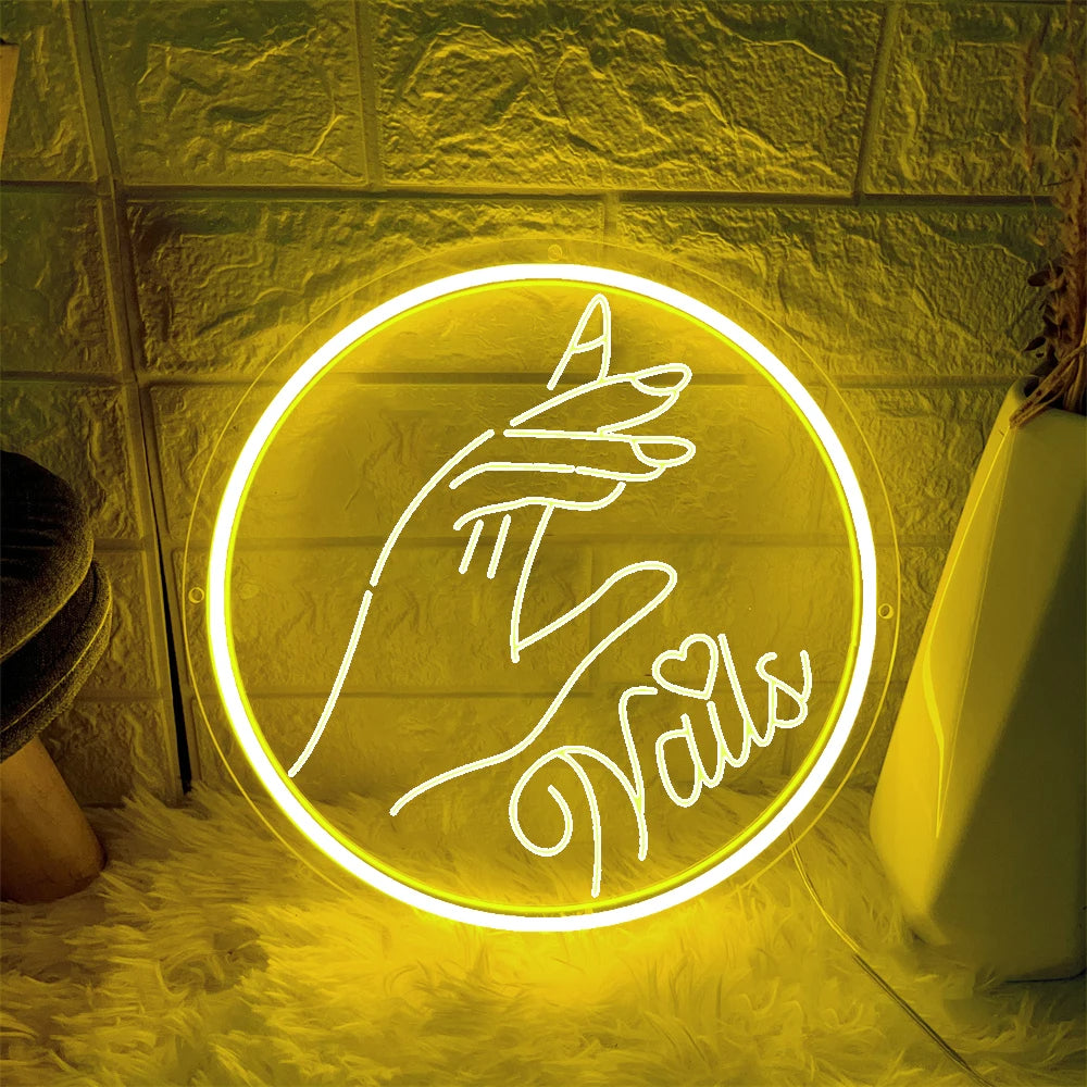 3D Nails Neon Light Sign  Personalized Mirror Yellow 30x30 