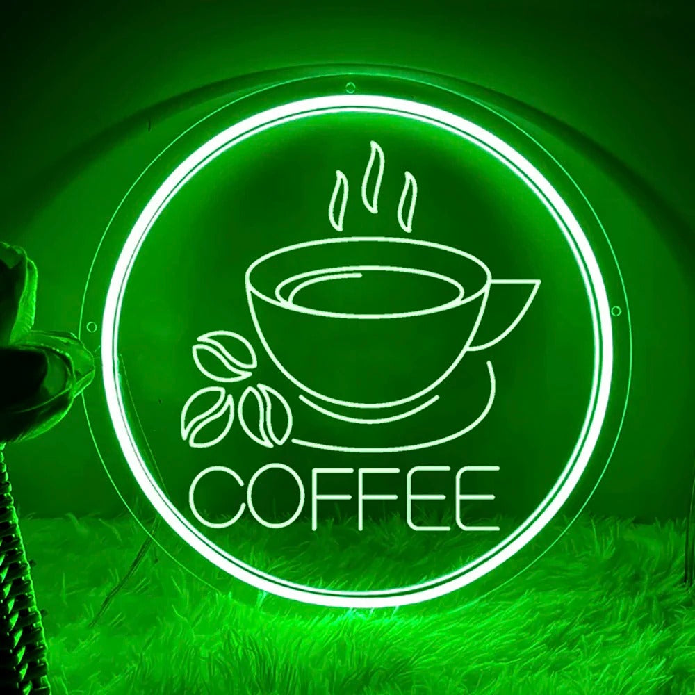 Cafe Ambience Neon Light Sign  Personalized Mirror Green 30x30 