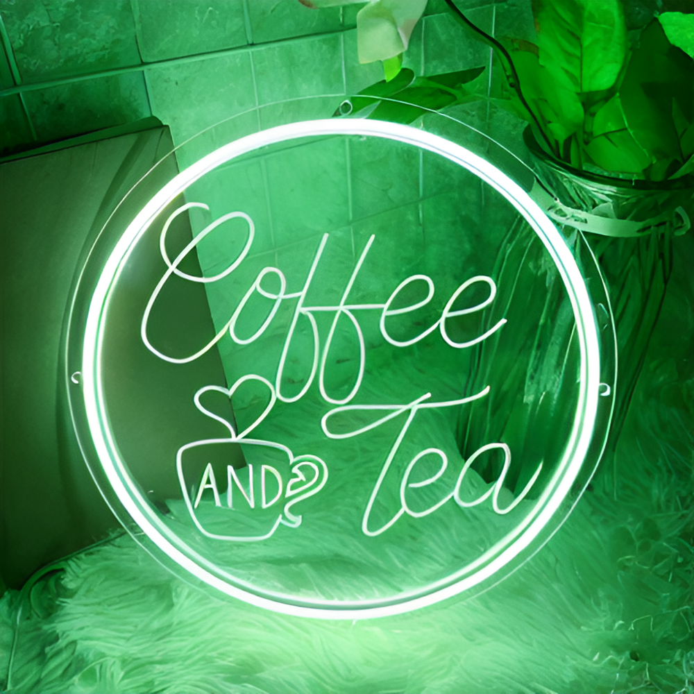 3D Craved Coffee And Tea Neon Light Sign  Personalized Mirror Green 30x30 