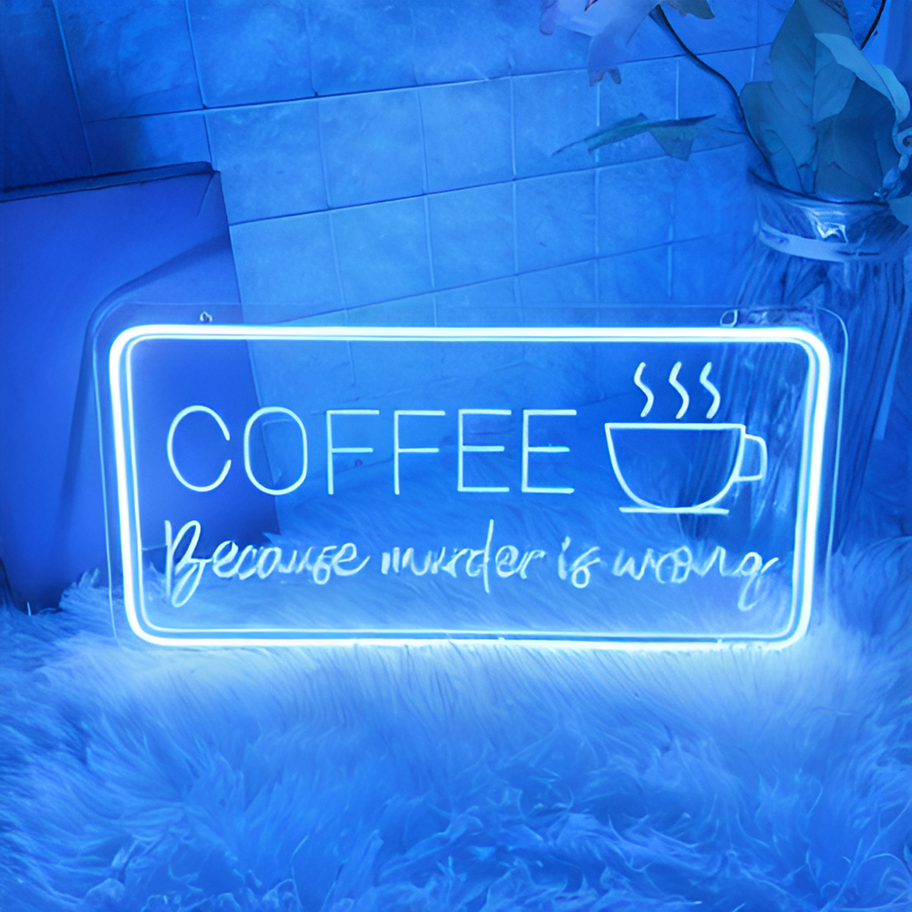 3D Craved Coffee Neon Light Sign  Personalized Mirror Blue  