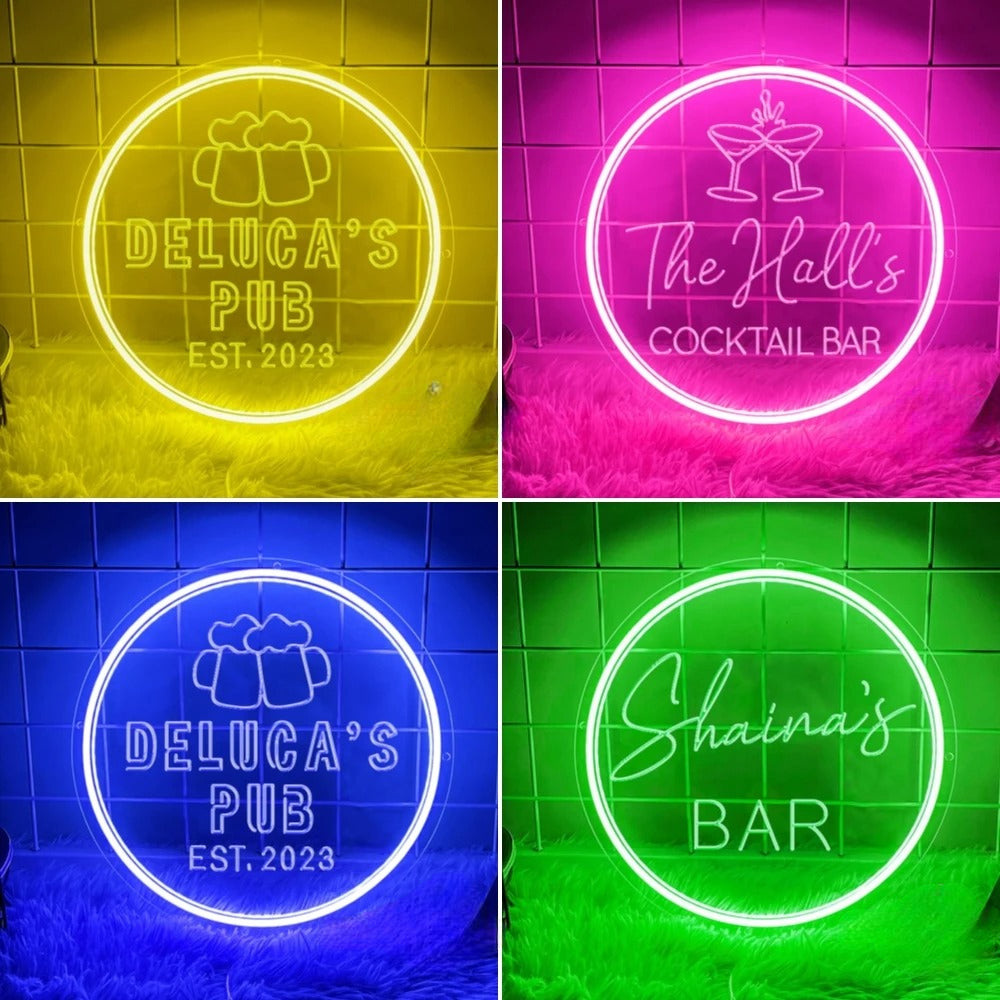 Cocktail Bar Neon Sign  Personalized Mirror   