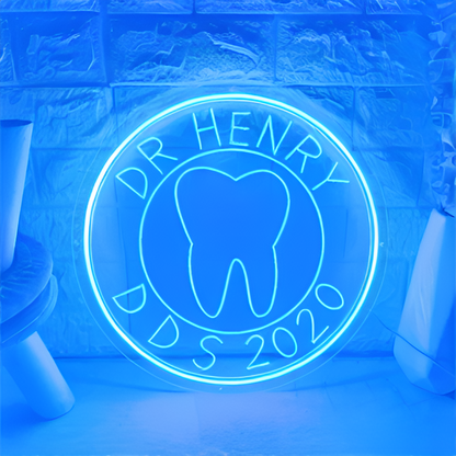 3D Professional Dentist Neon Sign  Personalized Mirror Light Blue 30x30 