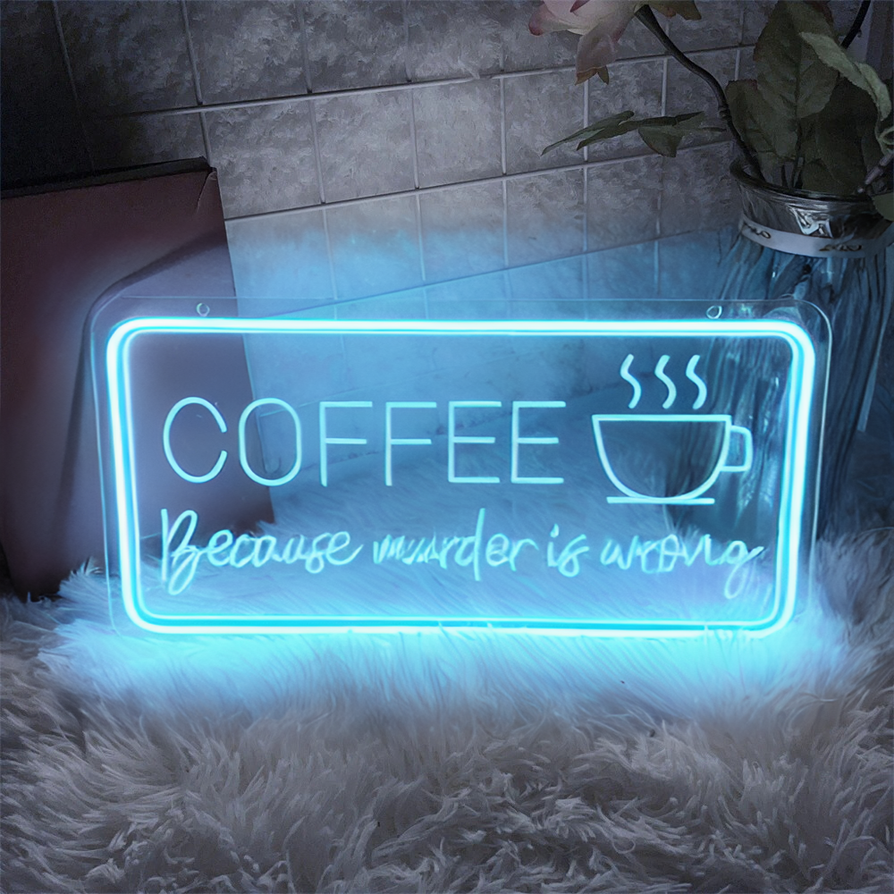 3D Craved Coffee Neon Light Sign  Personalized Mirror Light Blue  