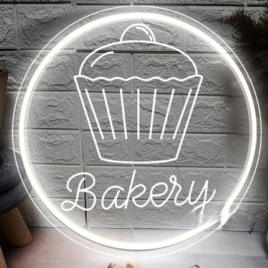 3D Carved Bakery Neon Lights  Personalized Mirror White  