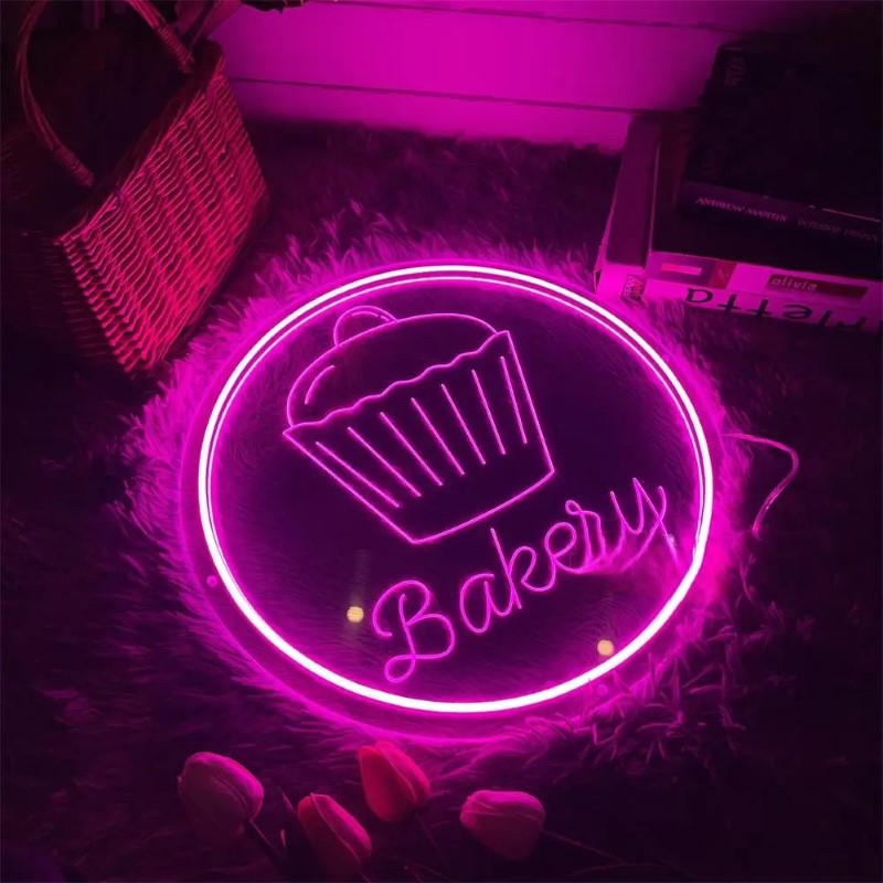 3D Carved Bakery Neon Lights  Personalized Mirror Purple  