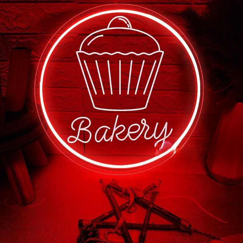 3D Carved Bakery Neon Lights  Personalized Mirror Red  