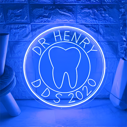 3D Professional Dentist Neon Sign  Personalized Mirror Blue 30x30 