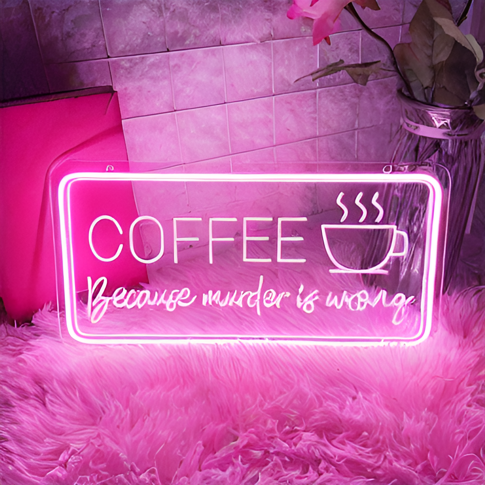 3D Craved Coffee Neon Light Sign  Personalized Mirror Pink  