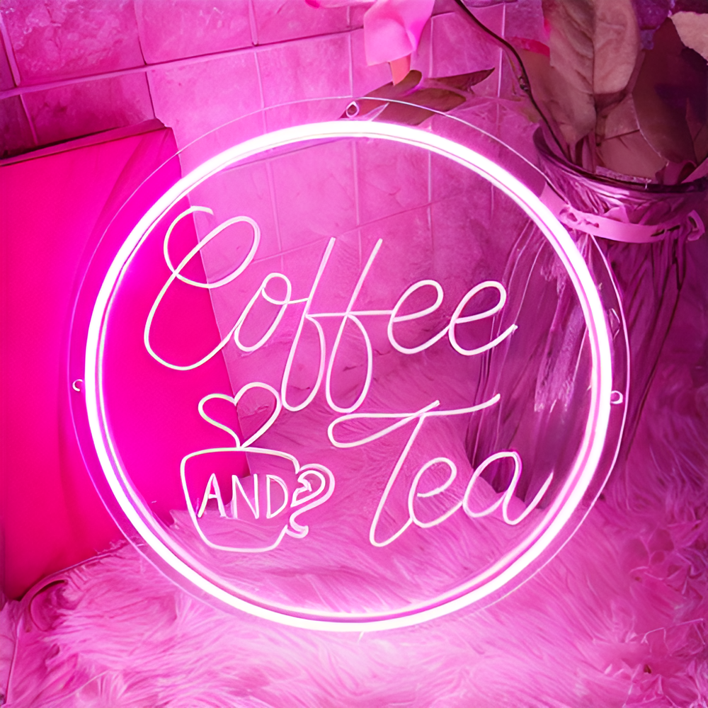 3D Craved Coffee And Tea Neon Light Sign  Personalized Mirror Pink 30x30 