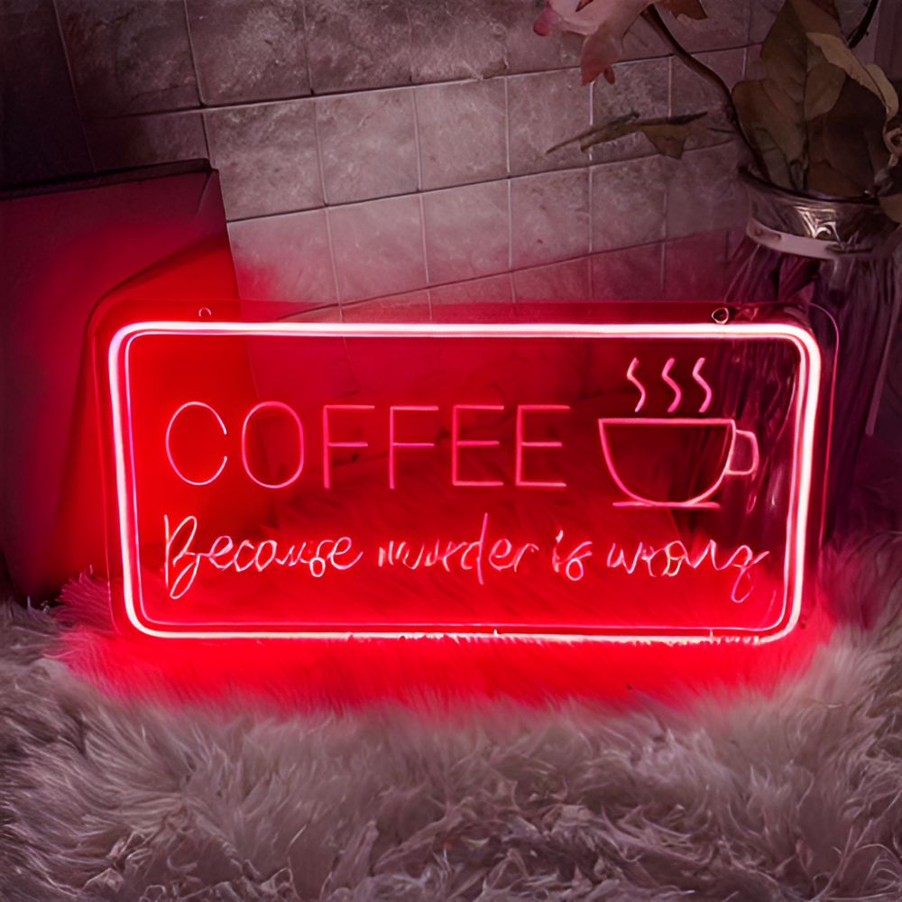 3D Craved Coffee Neon Light Sign  Personalized Mirror Red  