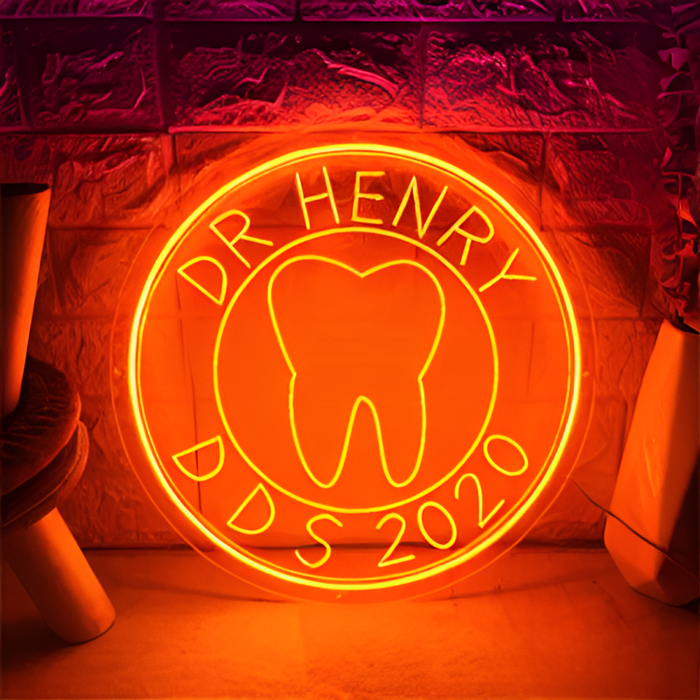 3D Professional Dentist Neon Sign  Personalized Mirror Orange 30x30 