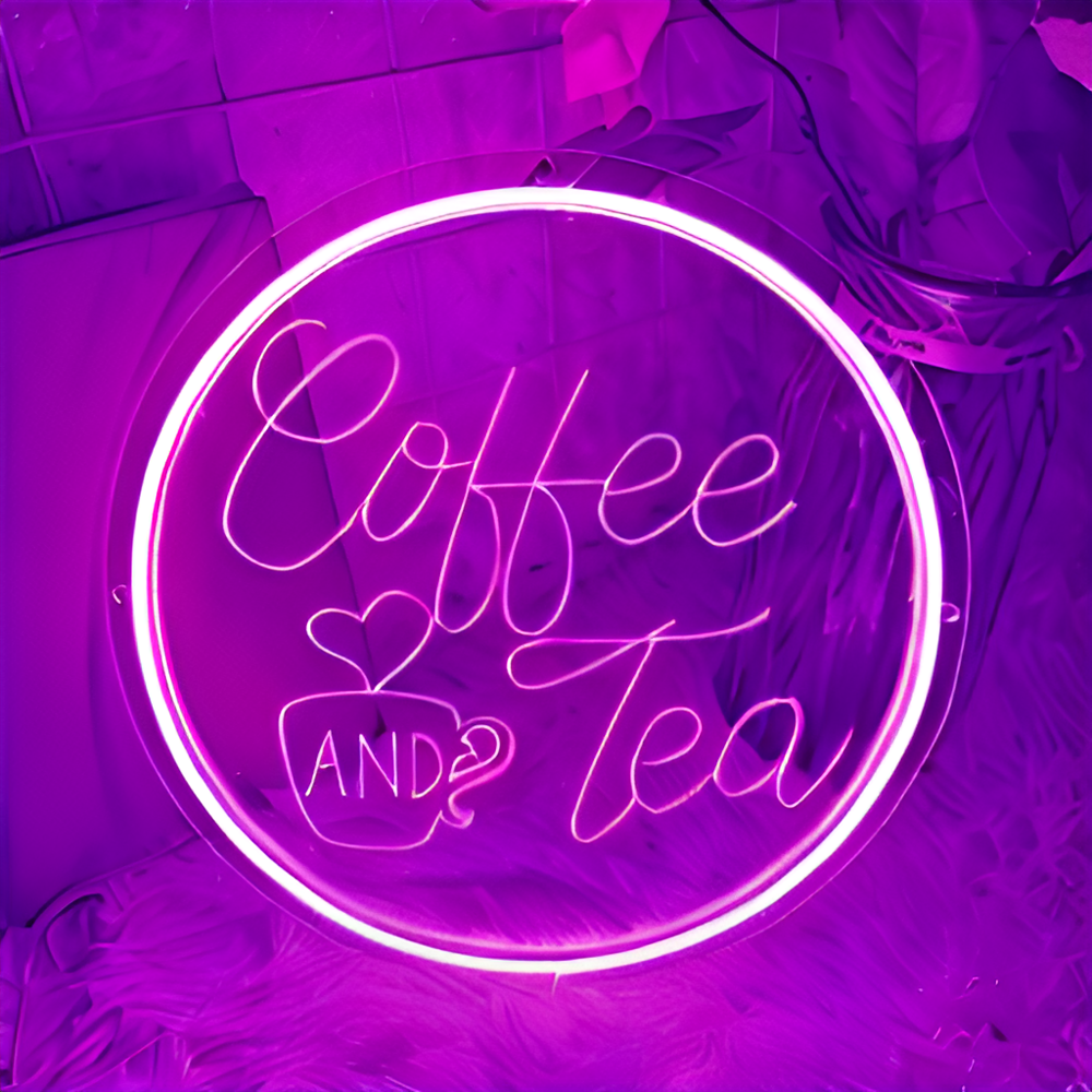 3D Craved Coffee And Tea Neon Light Sign  Personalized Mirror Purple 30x30 