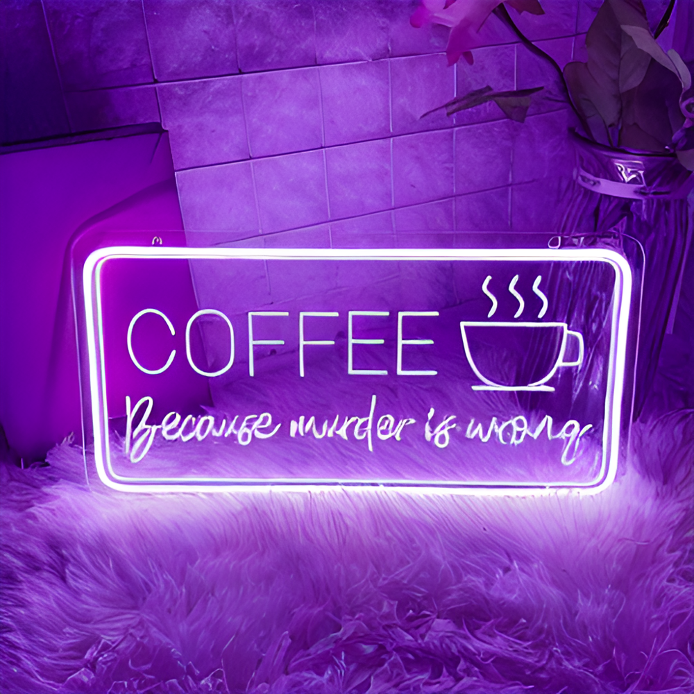 3D Craved Coffee Neon Light Sign  Personalized Mirror Purple  