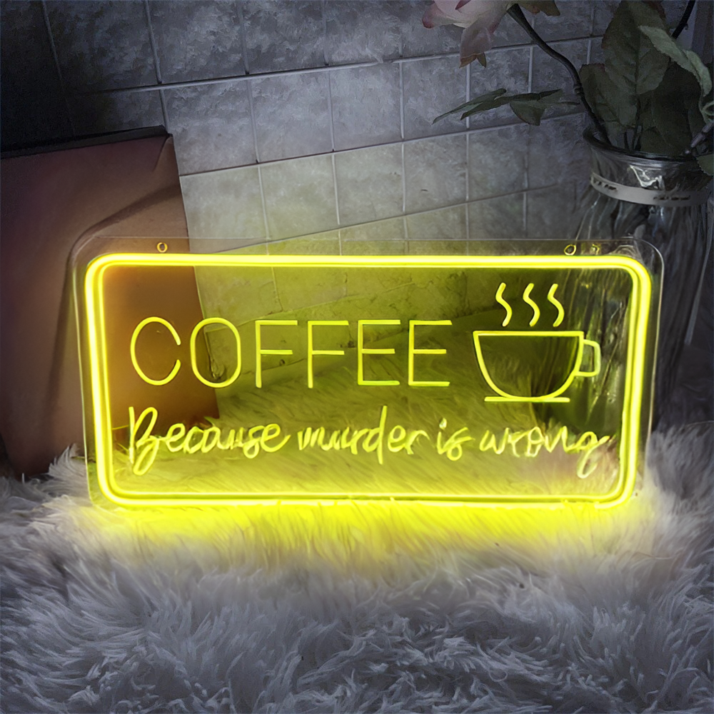 3D Craved Coffee Neon Light Sign  Personalized Mirror Yellow  