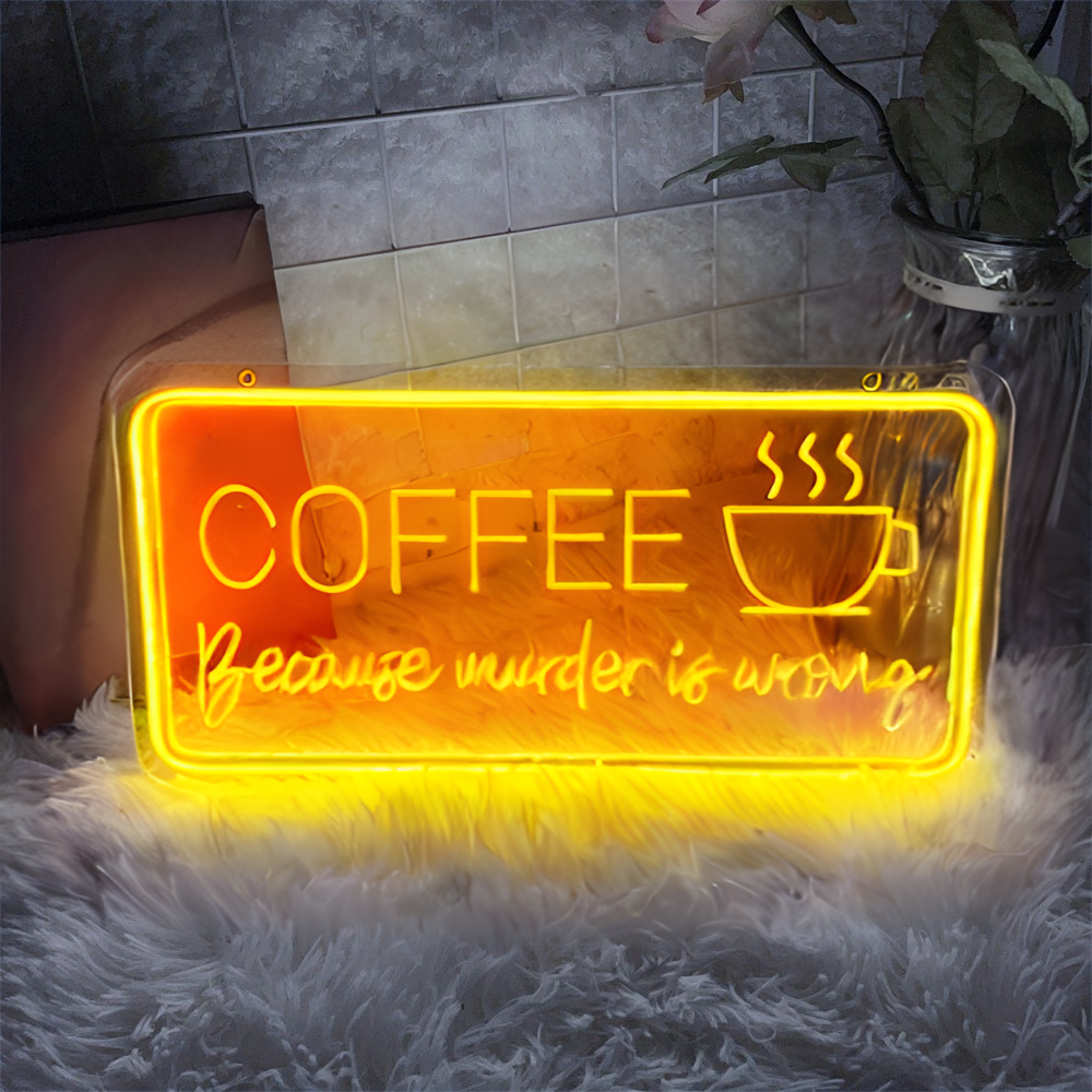 3D Craved Coffee Neon Light Sign  Personalized Mirror Orange  