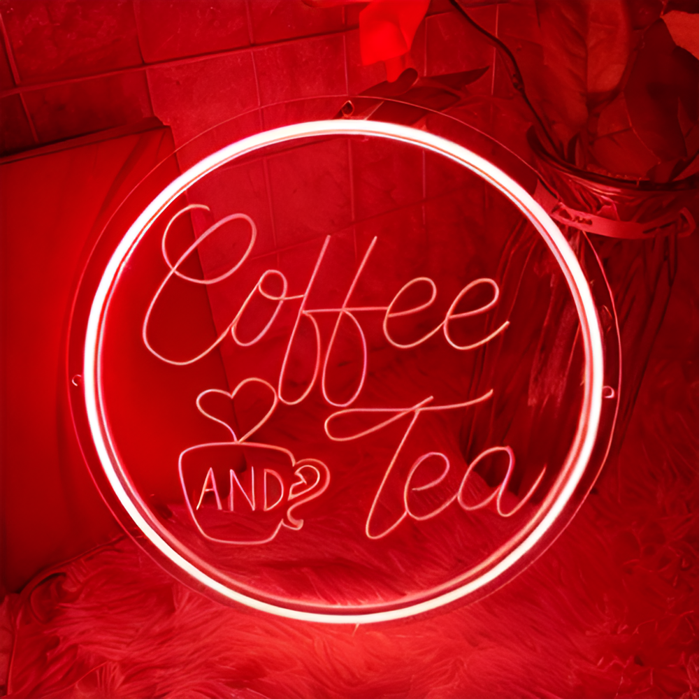 3D Craved Coffee And Tea Neon Light Sign  Personalized Mirror Red 30x30 